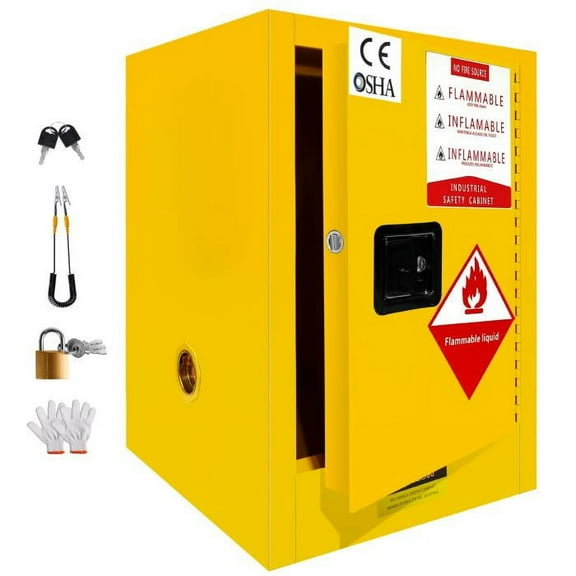 Lanfys 4 Gallon Safety Cabinet for Flammable Liquids， Fireproof Cabinets in Yellow for The Protection of Industrial Instruments , Storage Cabinets with Lock,Yellow