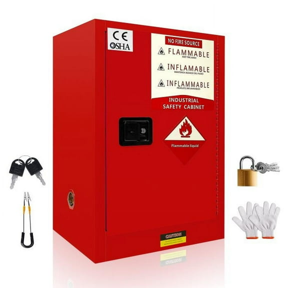 Lanfys Flammable Cabinet 12 Gallon Red, 18.11" x 23.23" x 35" Adjustable Shelf Flammable Storage Cabinet, for Commercial Industrial Home Use