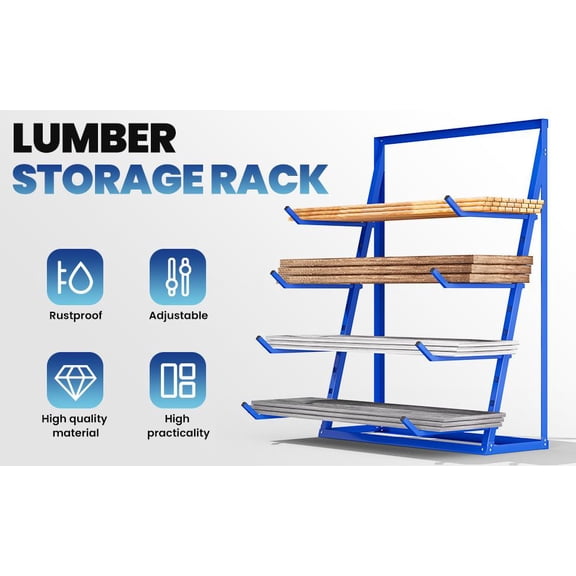 Lanfys Garage Lumber Rack, 4-Tier Adjustable Cantilever Rack for Workshops & Storage Sheds, Heavy Duty Blue Finish