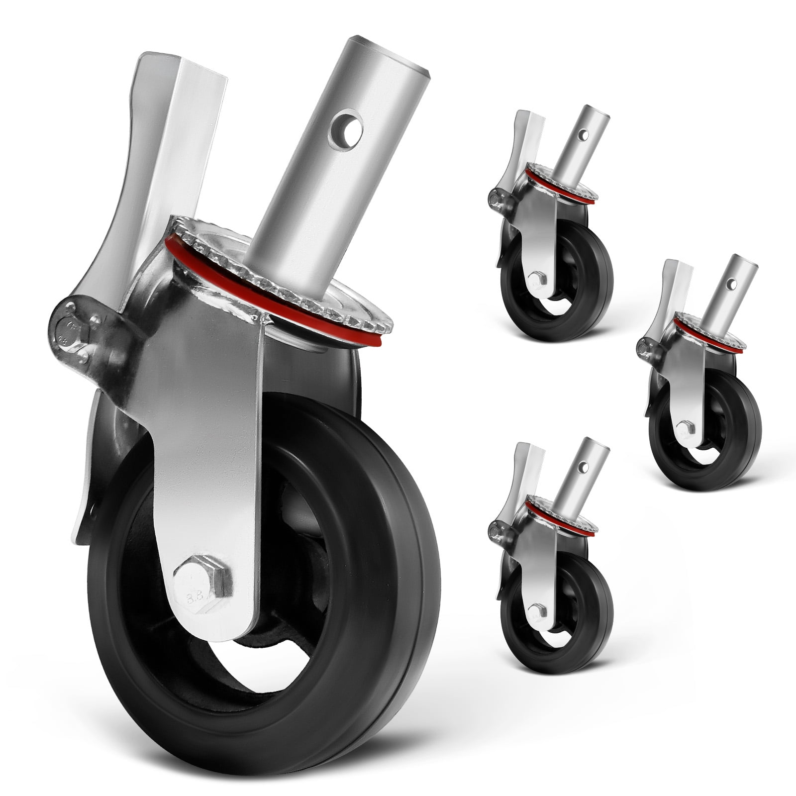 Lanfys Scaffolding Rubber Swivel Caster Wheels Set of 4 Casters，（6 in