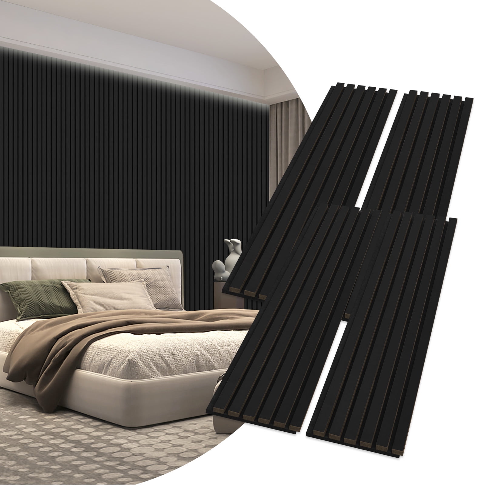Lanfys 4 Pcs Wood Slat Wall Panels, 47.2 x 12.2 inches Sound-Absorbing ...