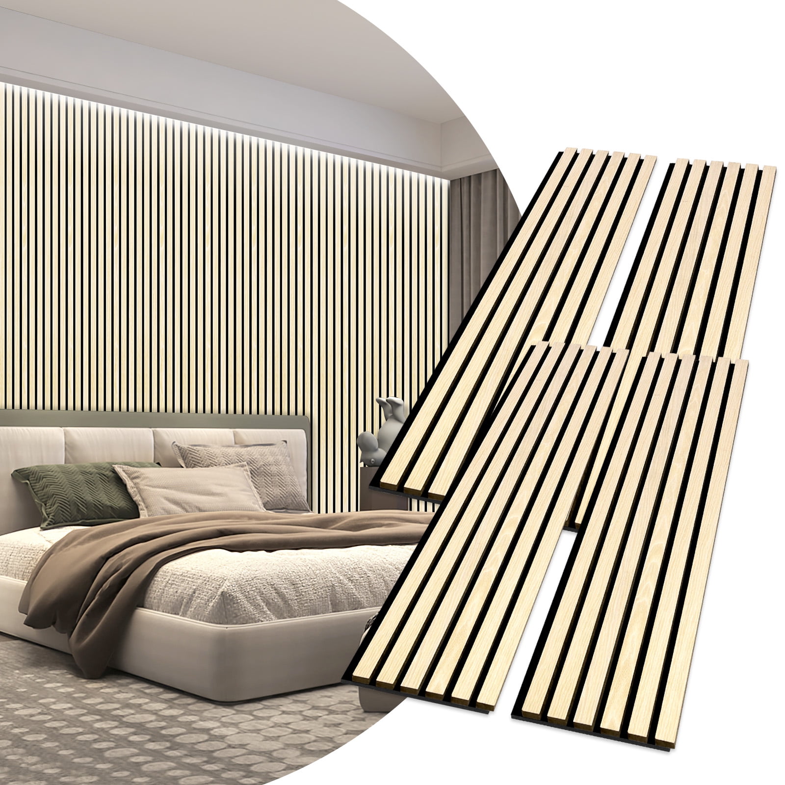 Lanfys Wood Slat Wall Panels, (47.2 x 12.2 inches) Sound-Absorbing Wall ...