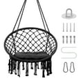 thumbnail image 1 of Lanfys Yard Hanging Chair, Hand-Woven Pure Cotton Rope Hammock Cradle Chair with Cushion, 330 Lbs Capacity Hanging Rocking Chair for Living Room, Yard, Garden, Balcony, Black, 1 of 6