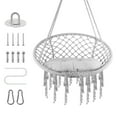 thumbnail image 1 of Lanfys Yard Hanging Chair, Hand-Woven Pure Cotton Rope Hammock Cradle Chair with Cushion, 330 Lbs Capacity Hanging Swing Chair for Living Room, Yard, Garden, Balcony, Grey, 1 of 6