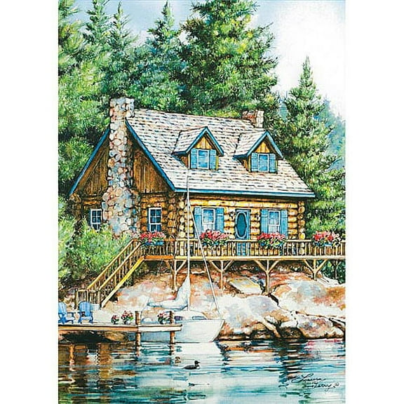 Lang Companies, Cabin On The Lake Outdoor Flag-Large - 28 x 40