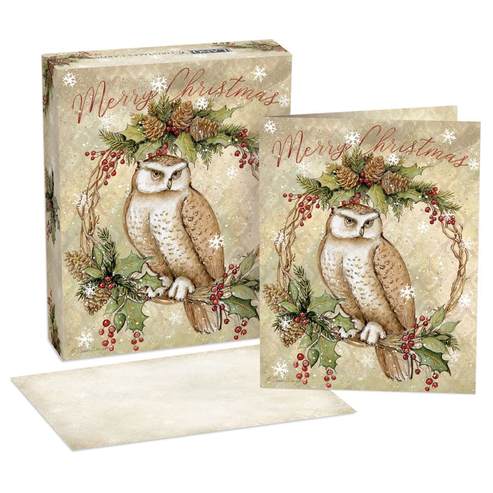 Lang Companies, Owl Pinecone Boxed Christmas Cards