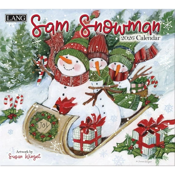 Lang Companies, Sam Snowman 2026 Wall Calendar by Susan Winget, 13.4'' X 12'', 12-Month Calendar with Stapled Binding