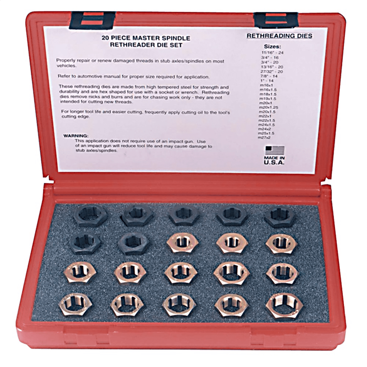 Lang Tools (Kastar) RETHREADER SPINDLE DIE SET 20PC