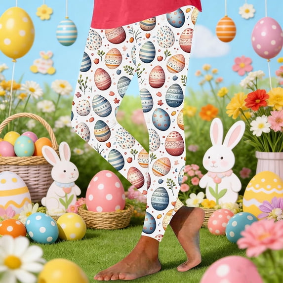 LangJing 2026 Easter Day Leggings for Women Casual Cute Bunny Eggs Printed Workout Pant High Waist Soft Tummy Control Workout Yoga Pants Navy,XL