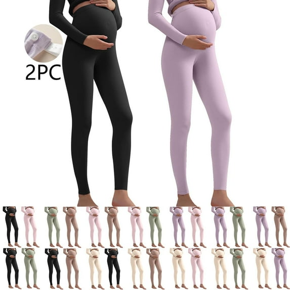 LangJing 2PC Women's Thermal Maternity Leggings Over The Belly Stretch Soft Pregnancy Yoga Pants Warm Seamless Workout Tights