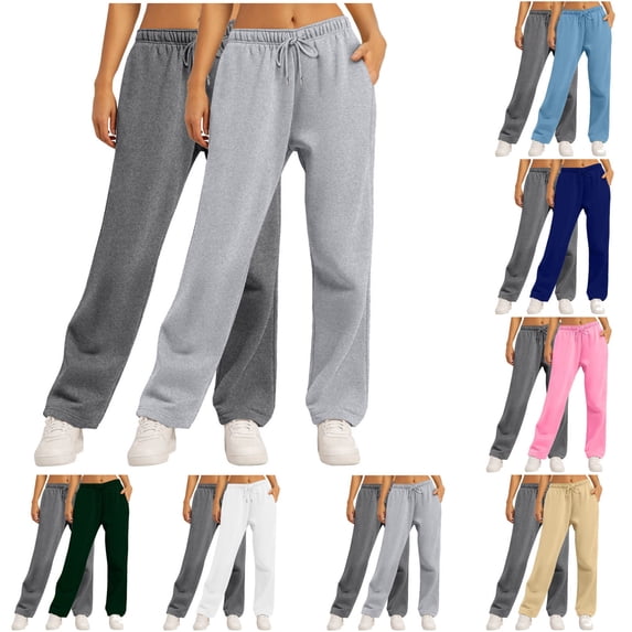 LangJing 2PC Womens Wide Leg Sweatpants Light Fleece Lined Pants with Pockets 2026 Baggy Lounge Drawstring Waist Athletic Joggers Khaki,M