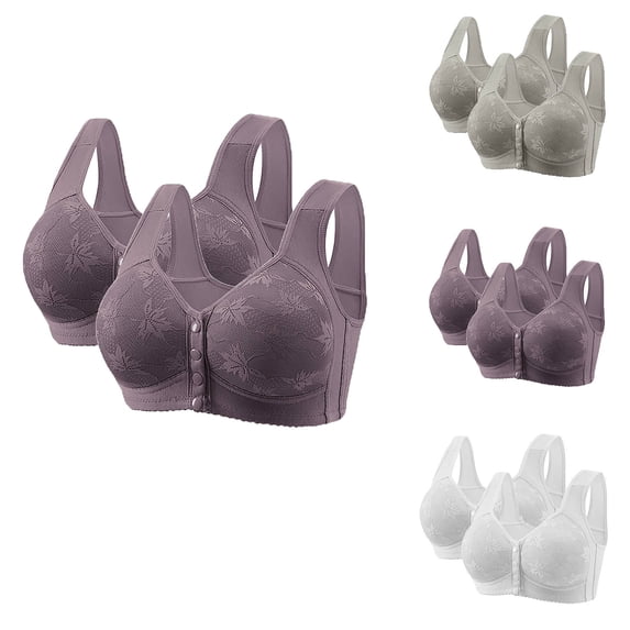 LangJing 2pc Front Snap Closure Wireless Bras for Old Women Push Up Seamless T-Shirt Bras No Underwire Supportive Full Coverage Bralettes