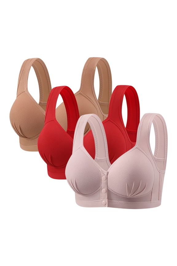 3PC Front Opening Mastectomy Bra, Post Surgery Camisole Push Up Bras No Underwire Seamless Comfort Tshirt Bra