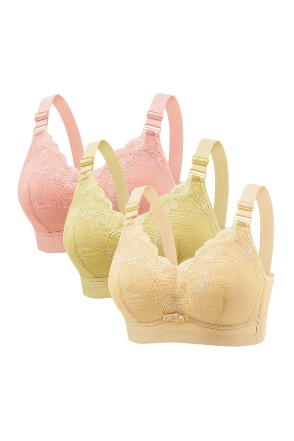3PC Wireless Bra for Women Push Up Seamless Lace T-Shirt Bras Comfortable No Underwire Everyday Bras Full Coverage Supportive Bralette