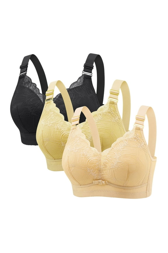 3PC Wireless Bra for Women Push Up Seamless Lace T-Shirt Bras Comfortable No Underwire Everyday Bras Full Coverage Supportive Bralette