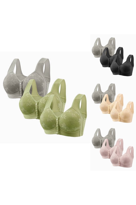 3pc Front Snaps Bras for Older Women Wireless No Underwire Bra Seamless Full Coverage Bralettes Supportive Everyday T-Shirt Bra
