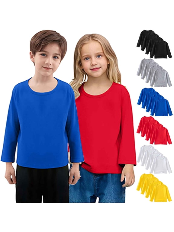 4 Pack Girls/Boys/Toddler Long Sleeve Shirts Basic Crewneck T-Shirts Youth Kids Basic Undershirt Tees, 1-11Years