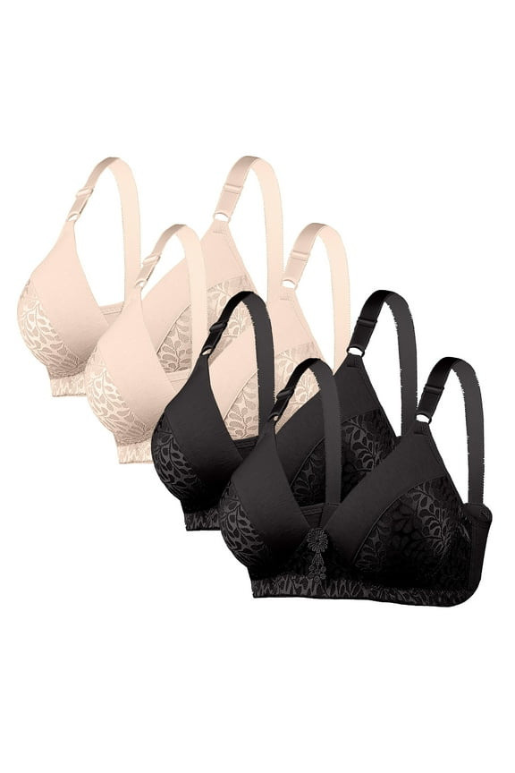 4PC Anti-Sagging Bras for Women No Underwire Supportive Bra Full Coverage Wireless Bra Comfortable Seamless Tshirt Bralette Everyday Bra