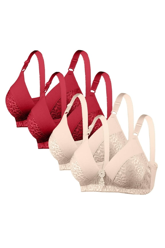 4PC Anti-Sagging Bras for Women No Underwire Supportive Bra Full Coverage Wireless Bra Comfortable Seamless Tshirt Bralette Everyday Bra