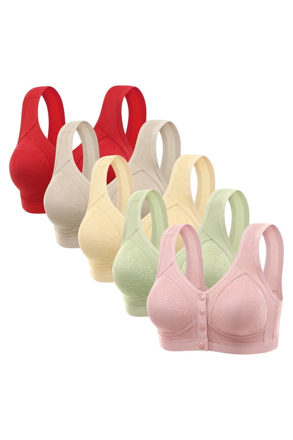 5PC Womens Front Closure Wireless Bras Comfortable Bralette Supportive Tshirt Bra No Underwire Seamless Push Up Everyday Bras