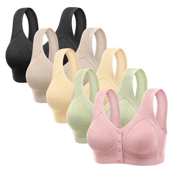 LangJing 5PC Womens Front Closure Wireless Bras Push Up Support Full Coverage No Underwire Bra Comfortable Everyday Seamless Tshirt Bras
