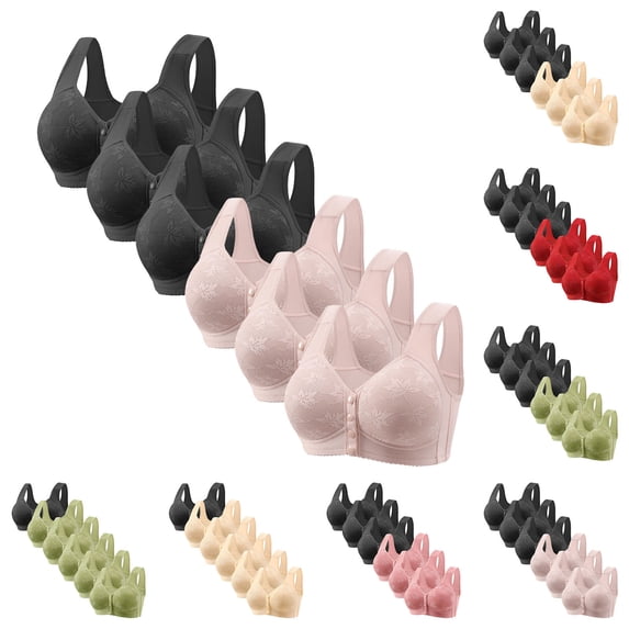 LangJing 6 Packs Snap Front Closure Bras for Women No Underwire Plus ...
