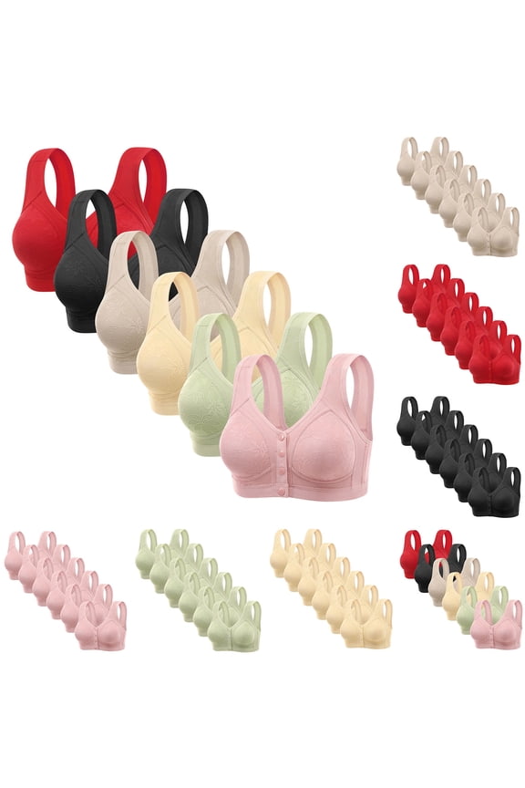 6PC Front Closure Everyday Bras for Women 2026 No Underwire Wireless Bra Push Up Supportive Bras Seamless Comfortable Tshirt Bra