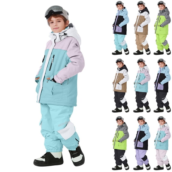 LangJing Boys Girls Thicken Warm Snow Suits Toddlers Kids 2-Piece Insulated Hooded Jacket and Ski Pants Waterproof Snowsuit, 3-12Years