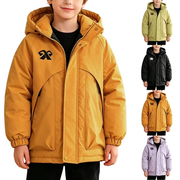 LangJing Boys Puffer Hooded Jacket Insulated Outdoor Winter Coat Youth Kids Windproof Warm Zip Up Outerwear, 5-15Years