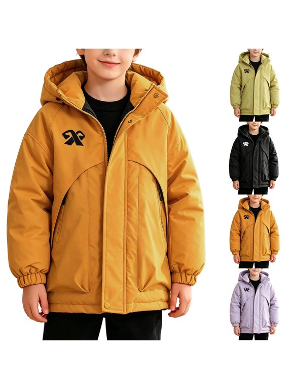 Boys Puffer Hooded Jacket Insulated Outdoor Winter Coat Youth Kids Windproof Warm Zip Up Outerwear, 5-15Years