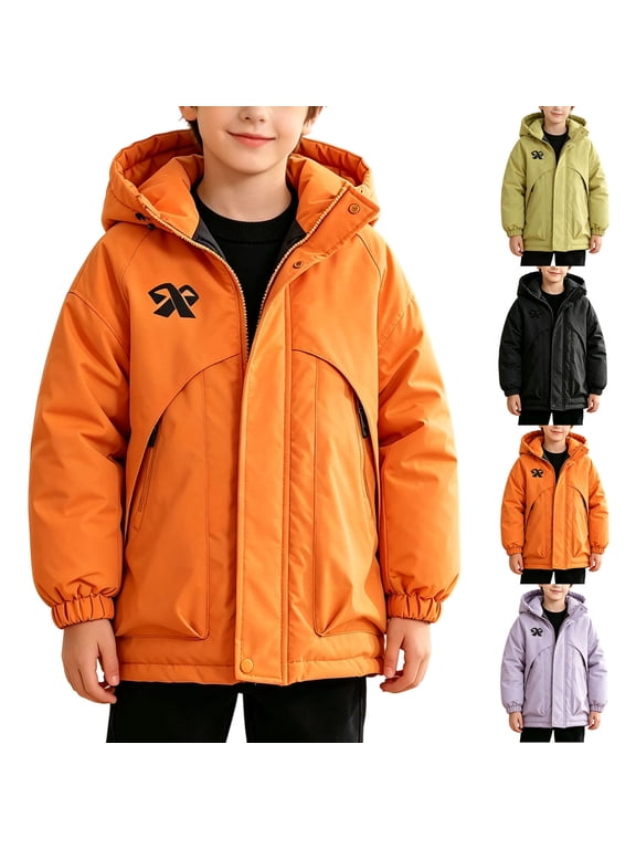 Boys Puffer Hooded Jacket Insulated Outdoor Winter Coat Youth Kids Windproof Warm Zip Up Outerwear, 5-15Years