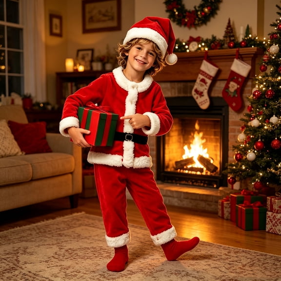 LangJing Boys Velvet Santa Claus Clothes Toddler Kids Christmas Tops Long Pants Santa Hat 3Pcs Sets Outfit 0-13Years