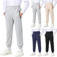 thumbnail image 1 of LangJing Boys Zipper Pockets Sweatpants Elastic Waist Athletic Joggers Tween Kids Pull On Sweats Pants, 7-15Years, 1 of 7