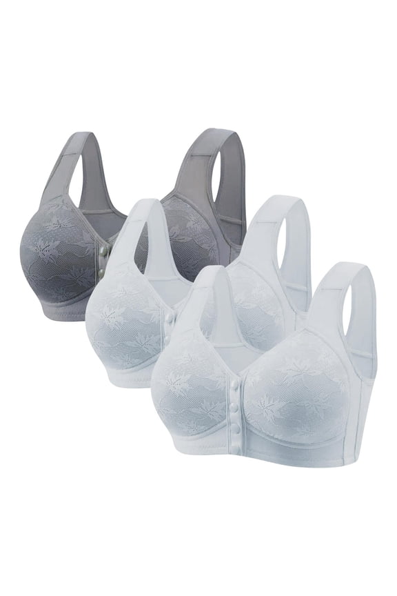 Bras for Women No Underwire Front Closure Bra, Women's Non Magnetic And Non Steel Ring Gathered Bra With Thin Cup And Adjustable Lace Bra Underwear Gray,XXXXL