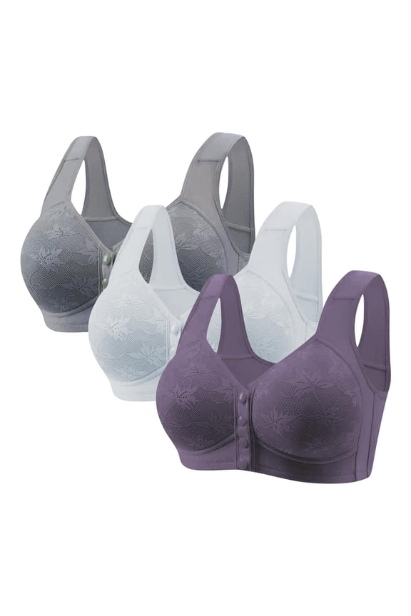 Bras for Women No Underwire Front Closure Bra, Women's Non Magnetic And Non Steel Ring Gathered Bra With Thin Cup And Adjustable Lace Bra Underwear Purple,XXXL