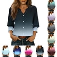 thumbnail image 1 of LangJing Button Down Shirts for Women 3/4 Sleeve V Neck Tops Smocked Cuffs Gradient Printed Dressy Casual Loose Work Blouses 2026 Hot Pink,S, 1 of 8