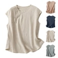 thumbnail image 1 of LangJing Crew Neck Tank Tops for Women Summer Plus Size Sleeveless Cotton Linen Shirts Casual Loose Fit Comfy Gauze Blouse Blue,XXXXL, 1 of 3