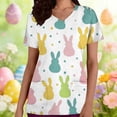 thumbnail image 1 of LangJing Easter Scrubs for Women V Neck Cute Happy Bunny Eggs Printed Scrub Tops Soft Stretch Nurse Shirt Durable Casual Work Uniform with Pockets, 1 of 6
