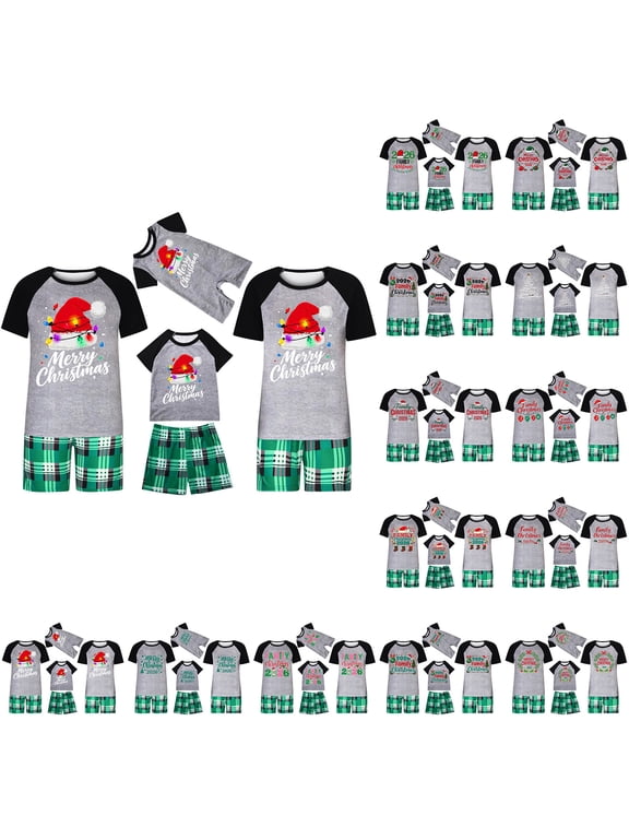 Family Christmas Pajamas Matching Sets Short Sleeve Tops + Plaid Shorts Lounge Set Sleepwear