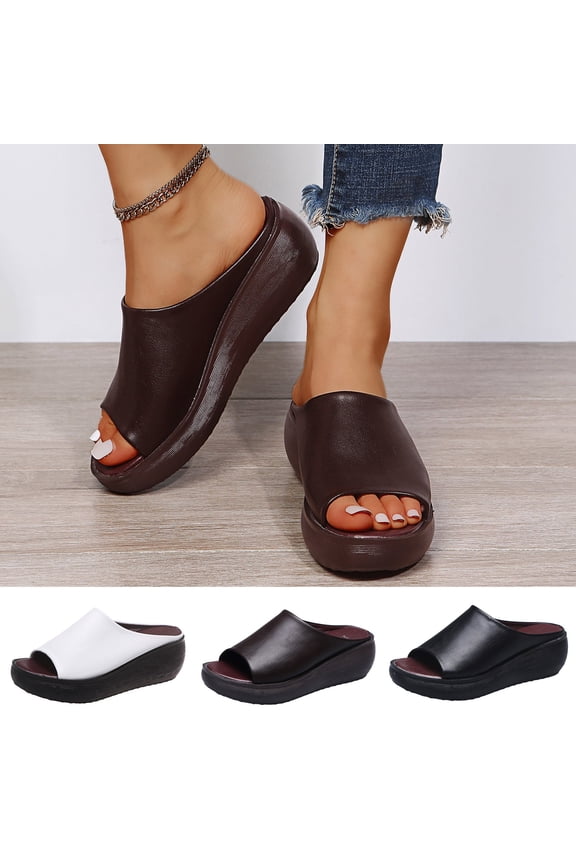 Fashion Sandals for Women Casual Slip on Slides Comfy Wedge Platform Sandals with Arch Support Summer Beach Sandals Brown,41