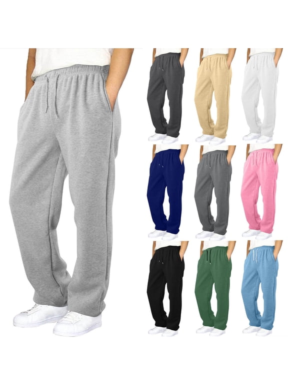 Fleece Baggy Sweatpants for Youth Boys Athletic Elastic Waist Straight Wide Leg Joggers Open Bottom Sweat Pants with Pockets, 6-15Years