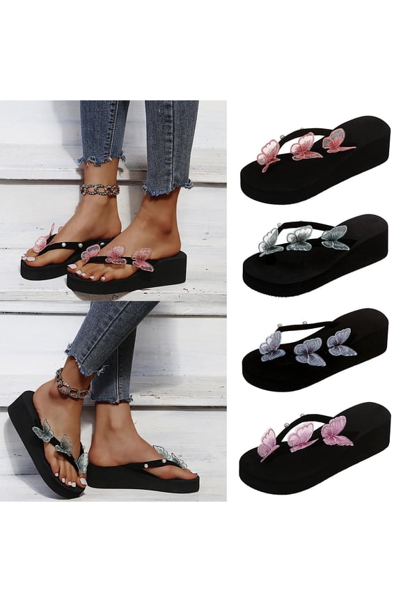 Flip Flops Women Summer Platform Slide Sandals for Women Butterfly Thong Wedge Slippers Nonslip Casual Beach Sandals Orange,39