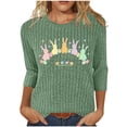 thumbnail image 1 of LangJing Happy Easter Day 3/4 Length Sleeve Womens Tops Summer Cute Bunny Rabbit Graphic Blouses Ribbed Knit Dressy Casual Tunic Shirts Green S, 1 of 7