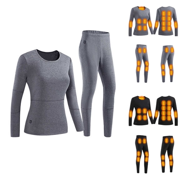 LangJing Heated Underwear Thermal Set for Women Winter Warm Base Layer 28 Zones Heating Stretchy Long Johns for Cold‑Weather Gray,XXXXXL