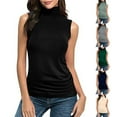 thumbnail image 1 of LangJing High Neck Tank Tops for Women Plus Size Summer Sleeveless T Shirts Side Ruched Casual Trendy Basic Tees Work Blouse Green,S, 1 of 8