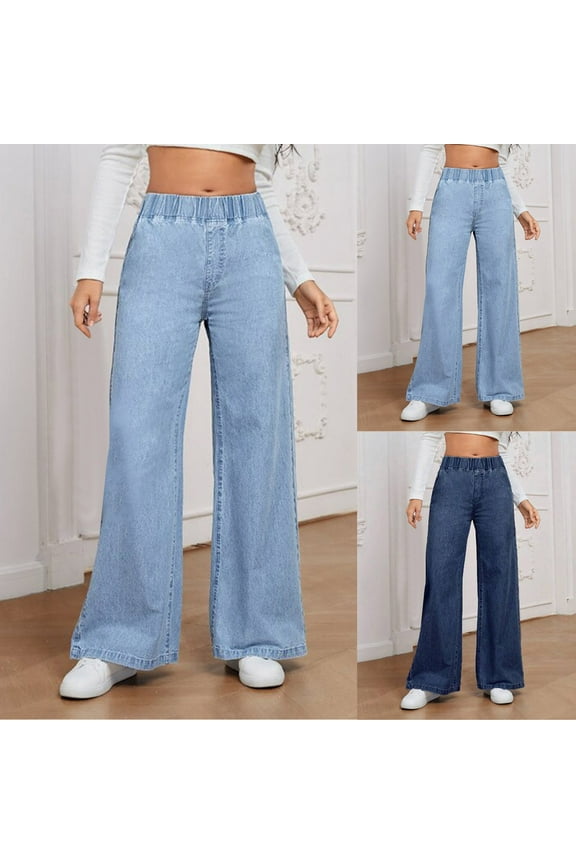 Jeans for Women Trendy Baggy Wide Leg Palazzo Denim Pants Elastic High Waisted Jean Pants Casual Trouser with Pockets Light Blue,XL