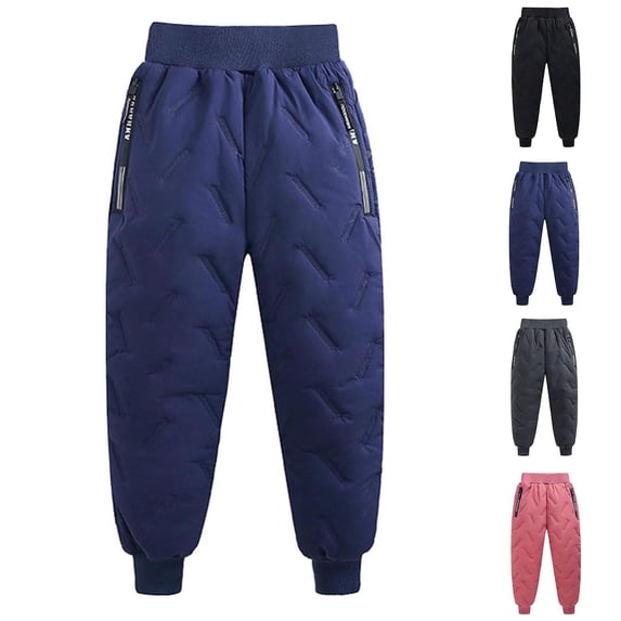 LangJing Kids Winter Snow Pants with Lined Fleece Waterproof Puffer Down Pants Zip Pocket Insulated Warm Trousers for Girls Boys, 2-9Years