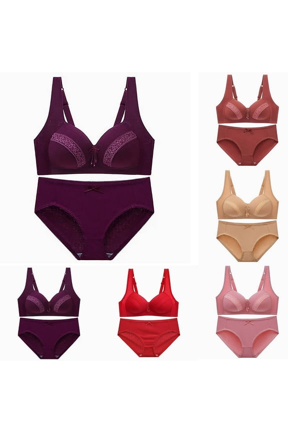 Lace Bra and Panty Sets for Women, Push Up Wireless Bras Briefs Seamless Comfort 2 Piece Matching Bra and Panty Set