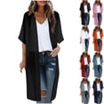 thumbnail image 1 of LangJing Long Chiffon Cardigans for Women Summer Lightweight Half Sleeve Kimono Cover Ups Spring Open Front Cardigan Red,XL, 1 of 8