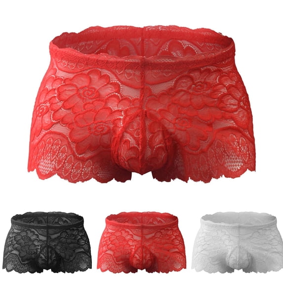 LangJing Men's Boxer Briefs Lace Underwear for Men Breathable Comfortable Boxer Shorts Underpants White,Free Size